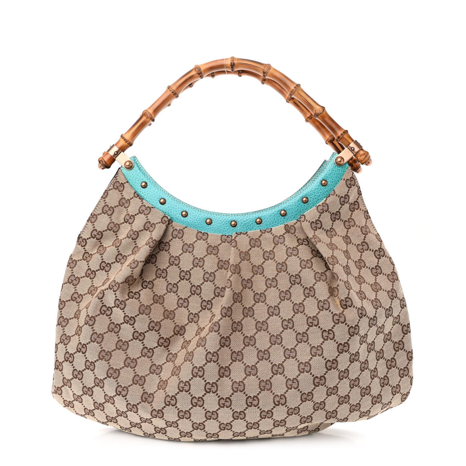 Gucci Monogram Bamboo Top Handle Bag Turquoise 1 of 13