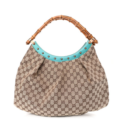 Gucci Monogram Bamboo Top Handle Bag Turquoise 1 of 13