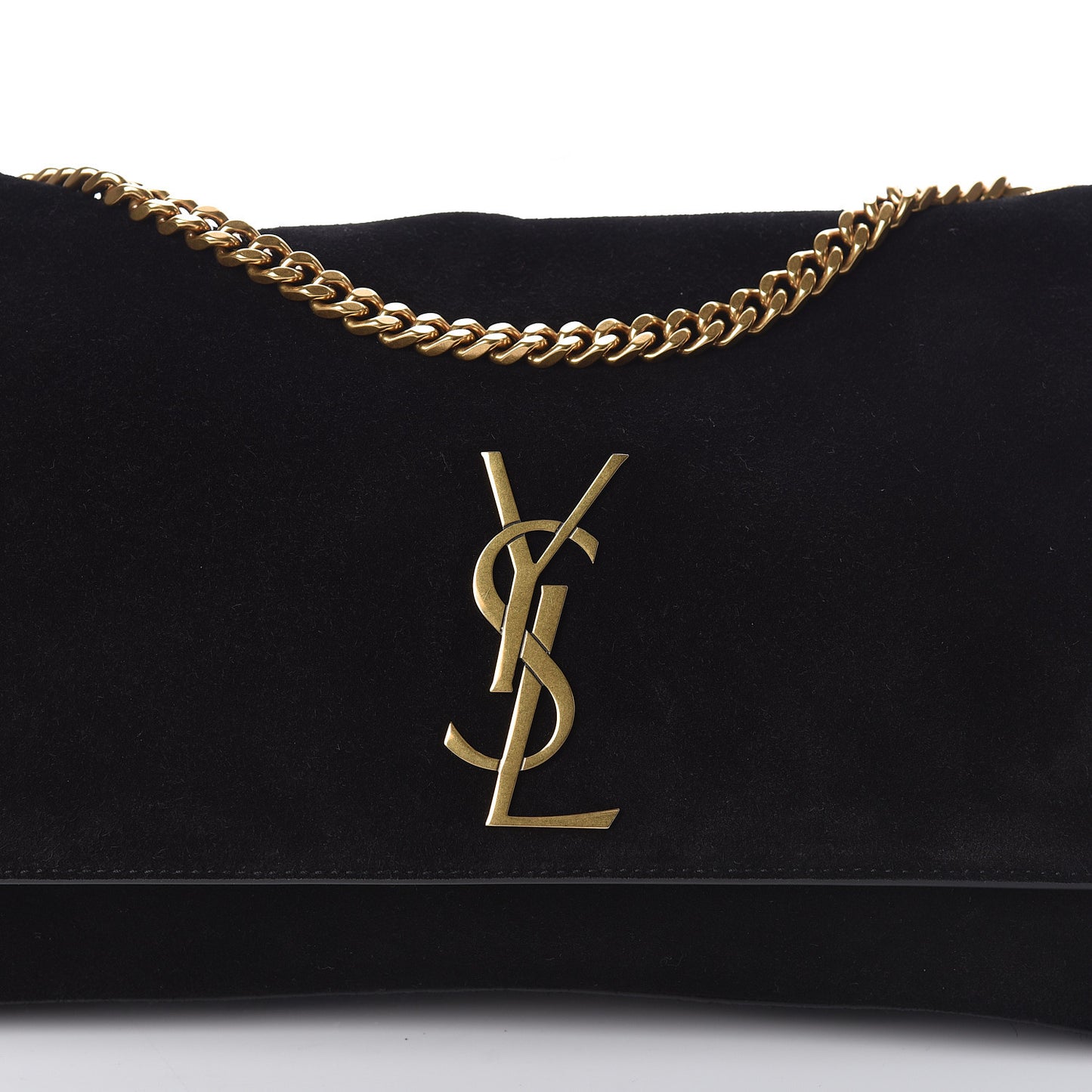 Smooth Calfskin Suede Medium Reversible Monogram Kate Satchel Black