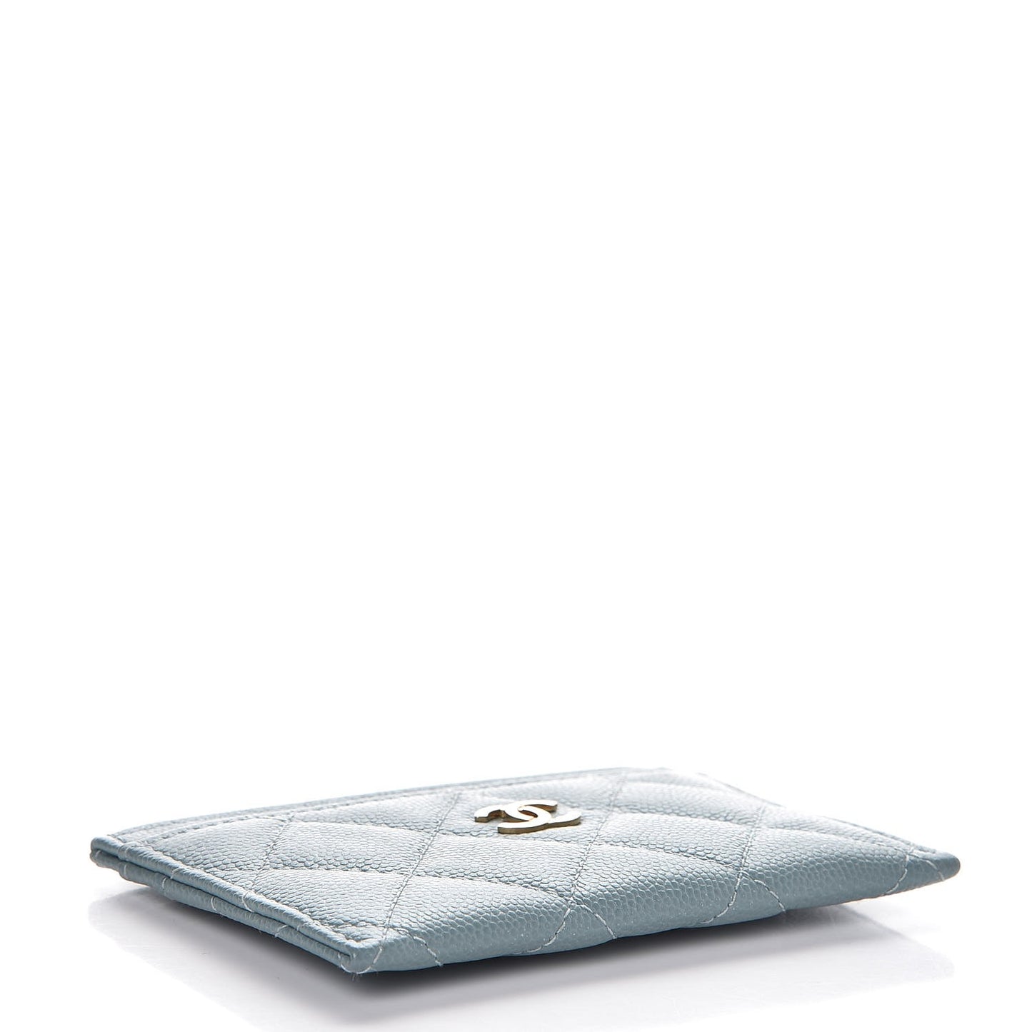 Iridescent Caviar Quilted Card Holder Blue