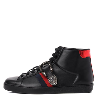 Gucci Calfskin Ayers Web Mens Dionysus High Top Sneakers 9.5 Black 1 of 11