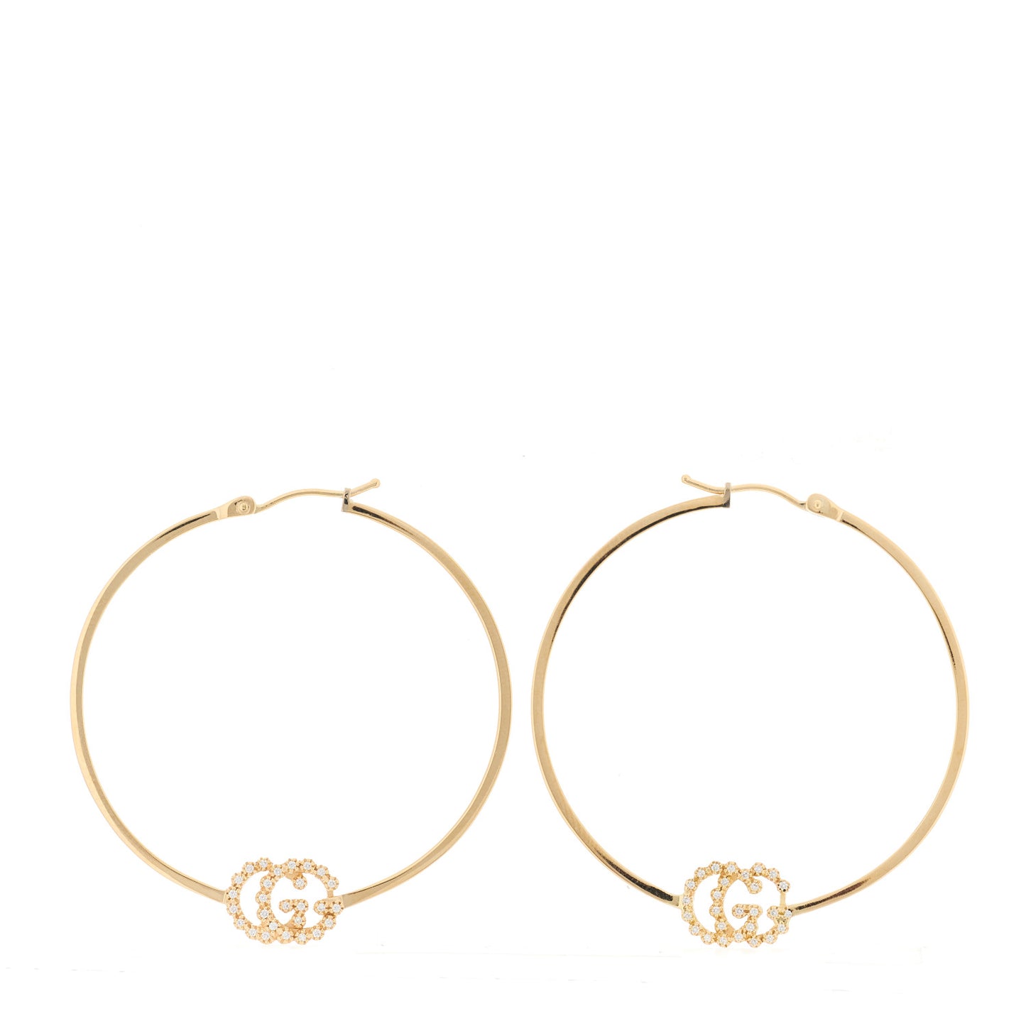 18K Yellow Gold Diamond Large Running GG Hoop Earrings