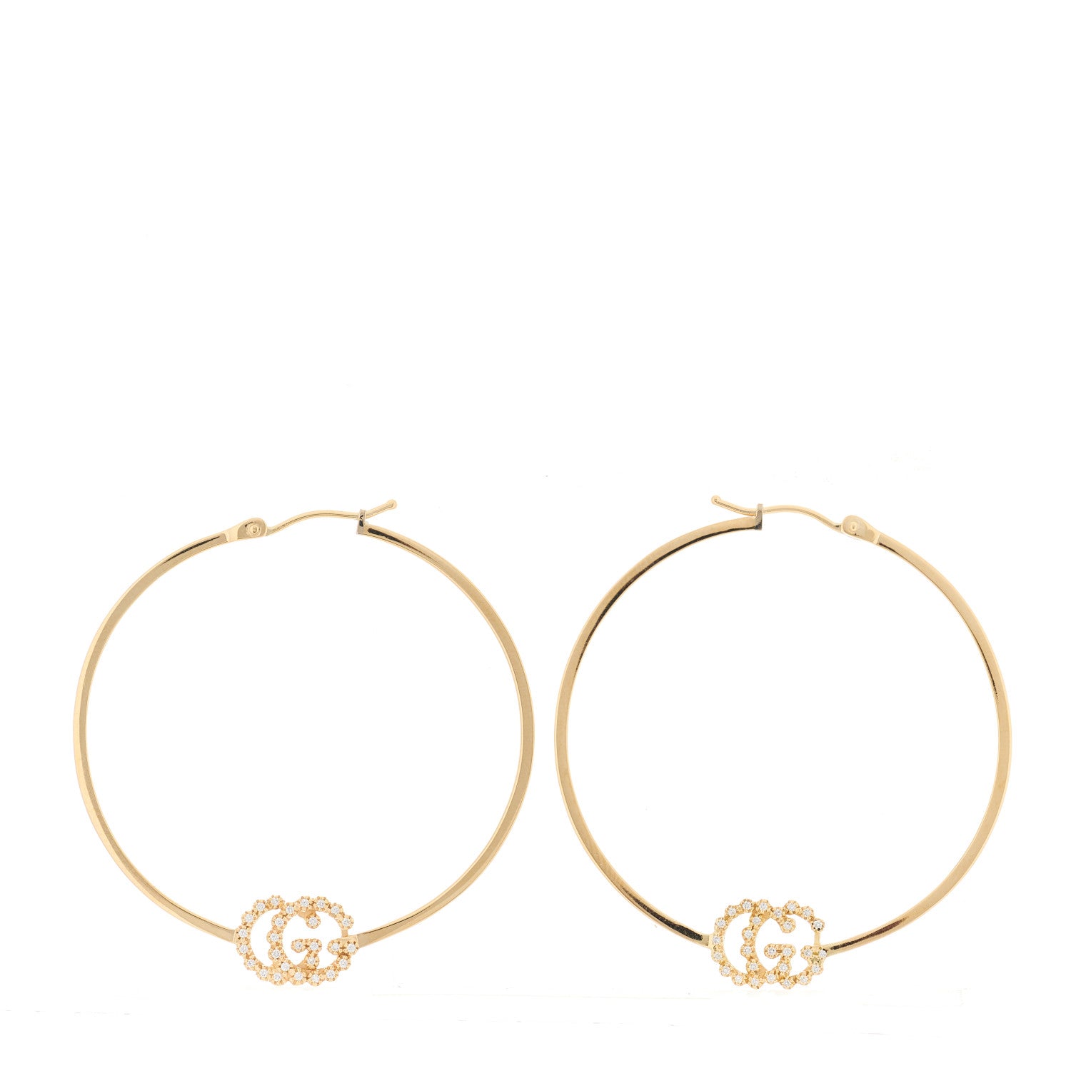 Gucci 18K Yellow Gold Diamond Large Running GG Hoop Earrings 3 of 7