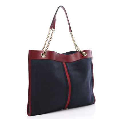 Gucci Suede Calfskin Large Rajah Chain Tote New Blue Romantic Cherry 3 of 12