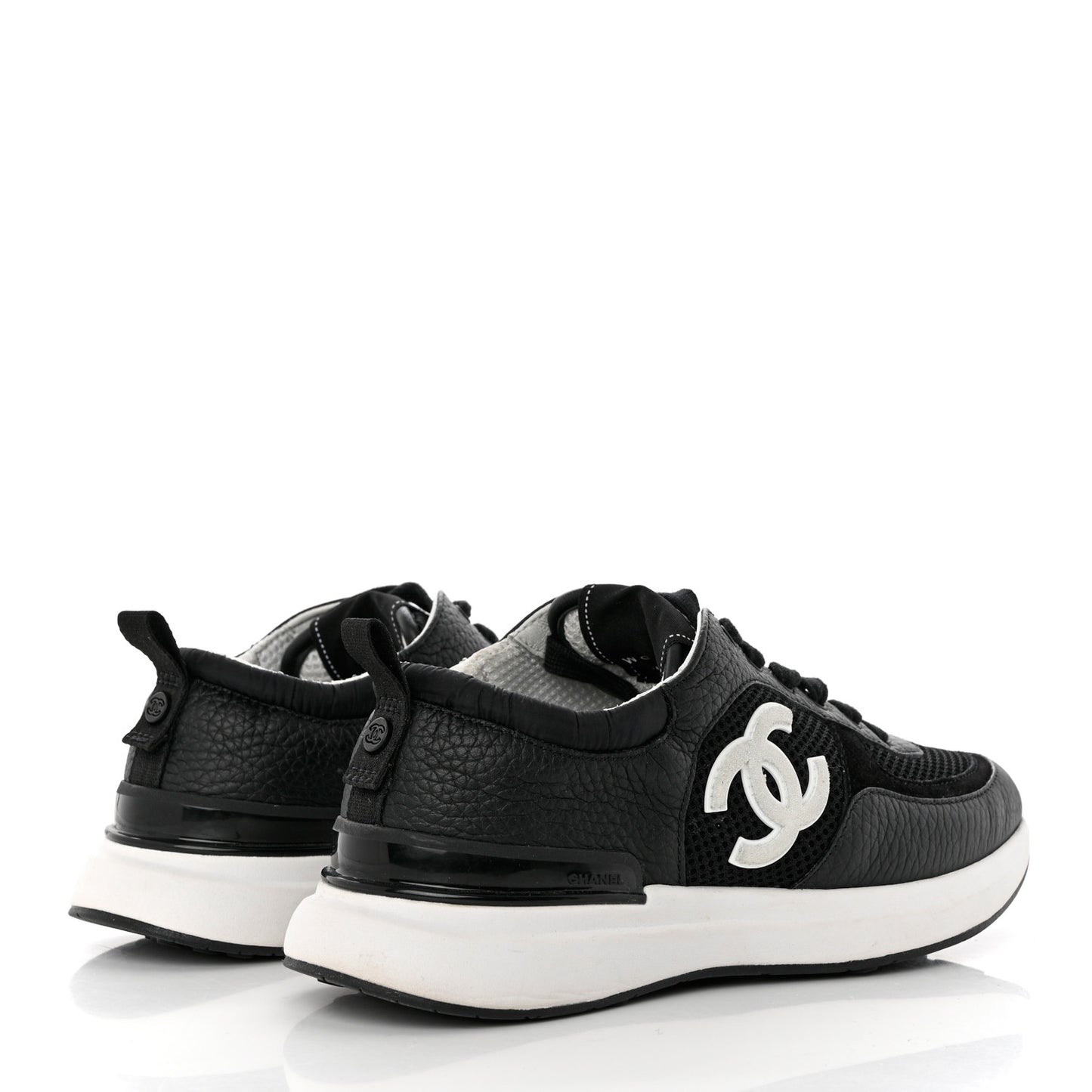 Calfskin Mesh Lycra Suede Womens Logo Sneakers 38.5 Black