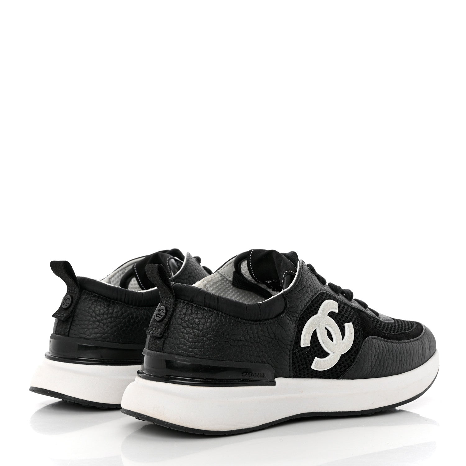 Chanel Calfskin Mesh Lycra Suede Womens Logo Sneakers 38.5 Black 4 of 8