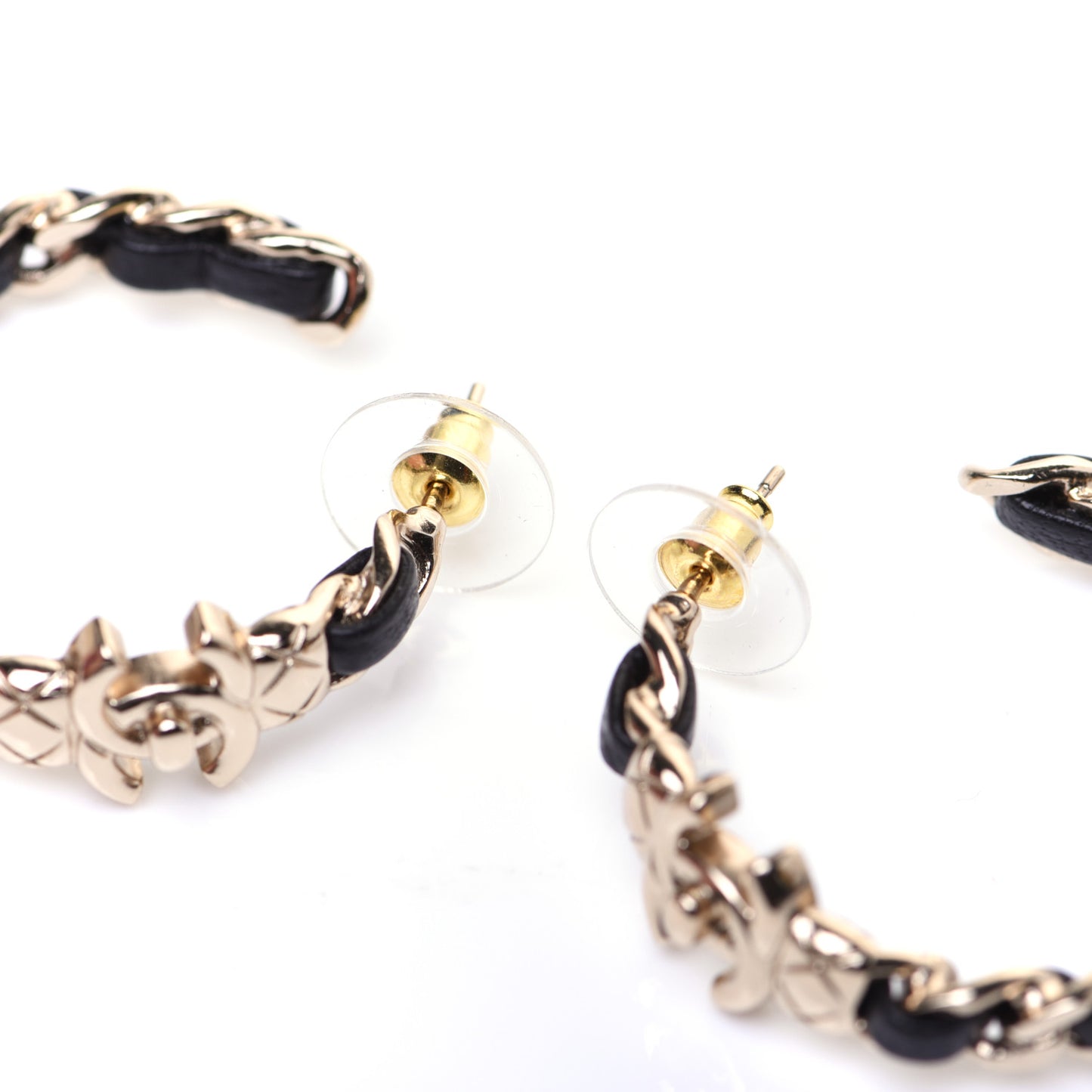 Lambskin CC Turnlock Chain Hoop Earrings Gold Black
