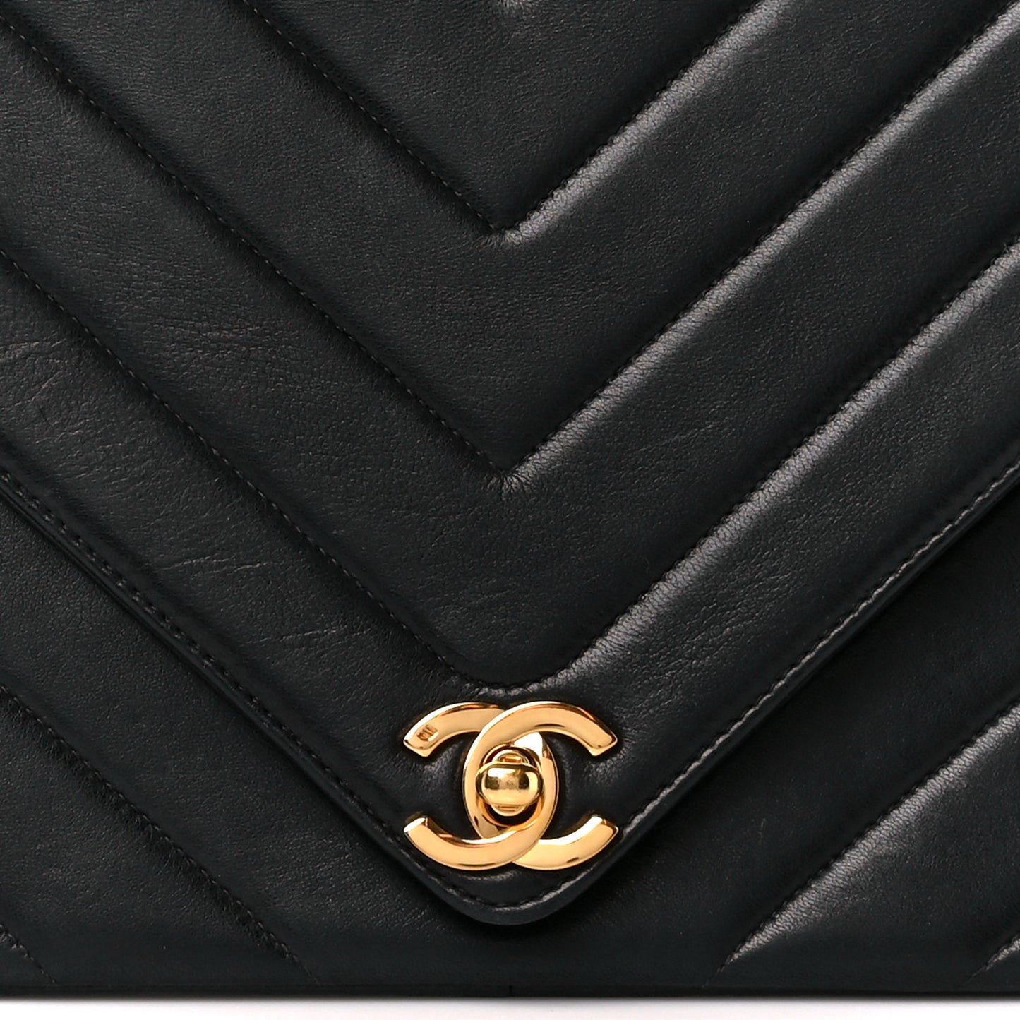 Lambskin Chevron Quilted Envelope Flap Black