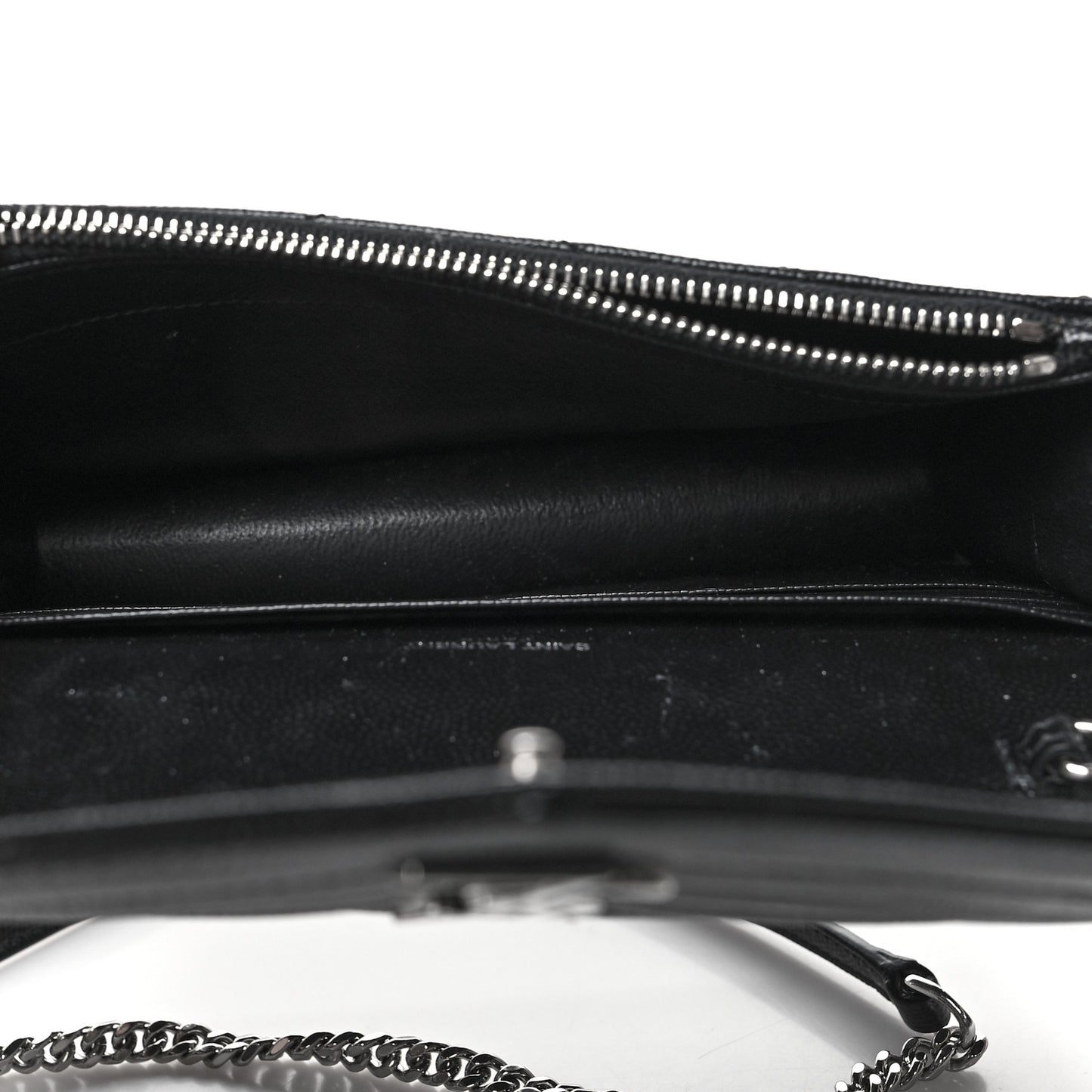 Grain De Poudre Matelasse Chevron Monogram Envelope Chain Wallet Black