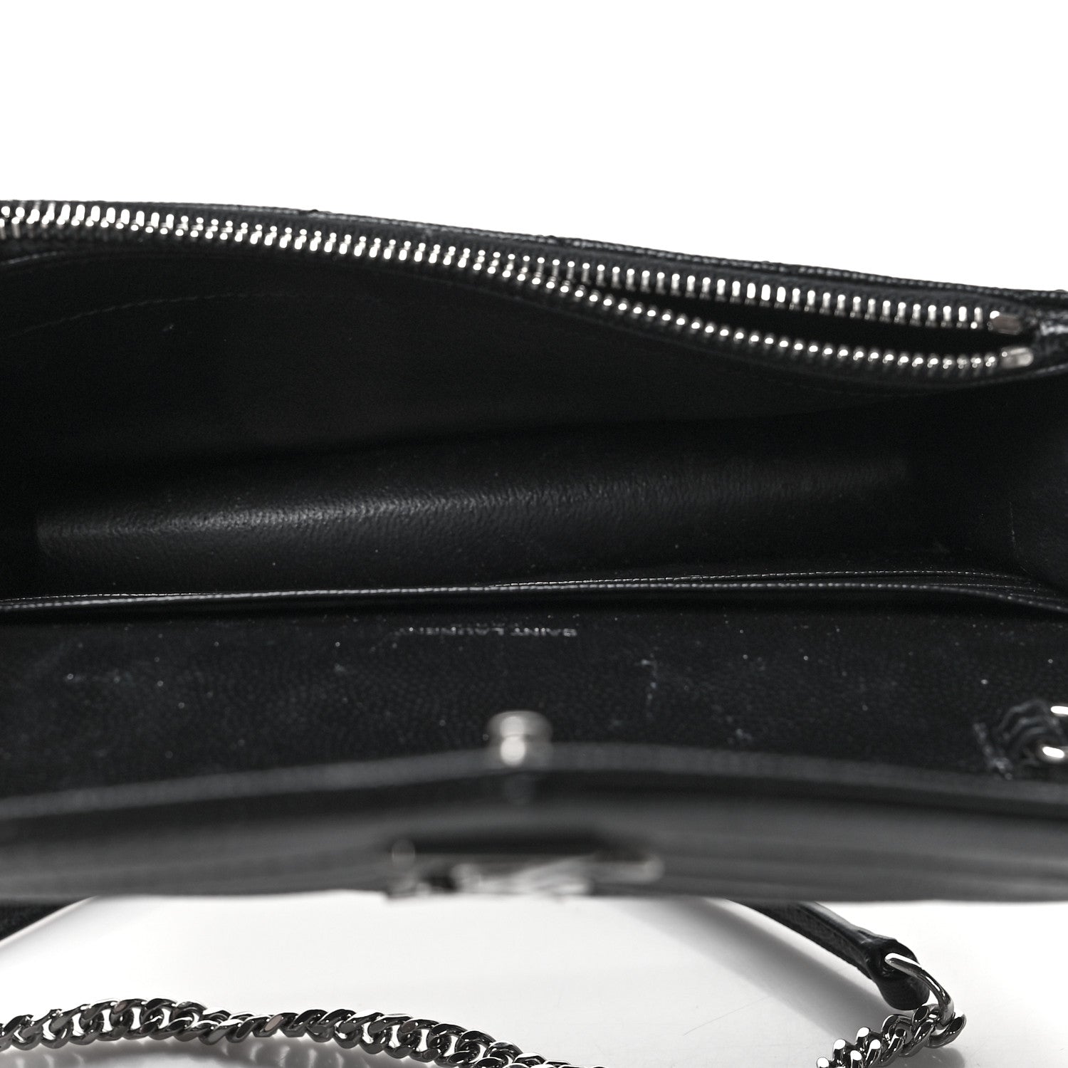 Saint Laurent Grain De Poudre Matelasse Chevron Monogram Envelope Chain Wallet Black 5 of 13