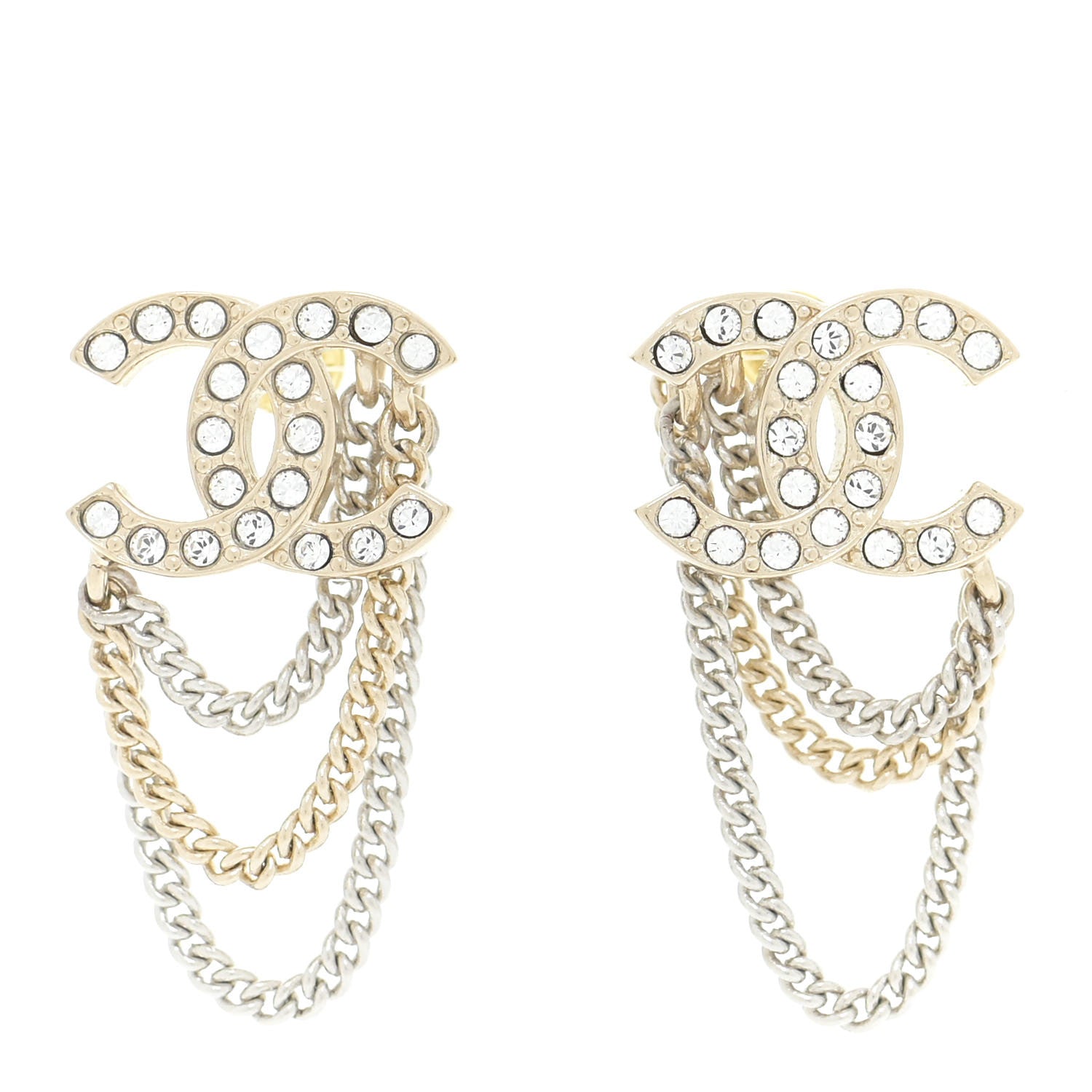 Chanel Crystal Chain CC Earrings Gold 1 of 6