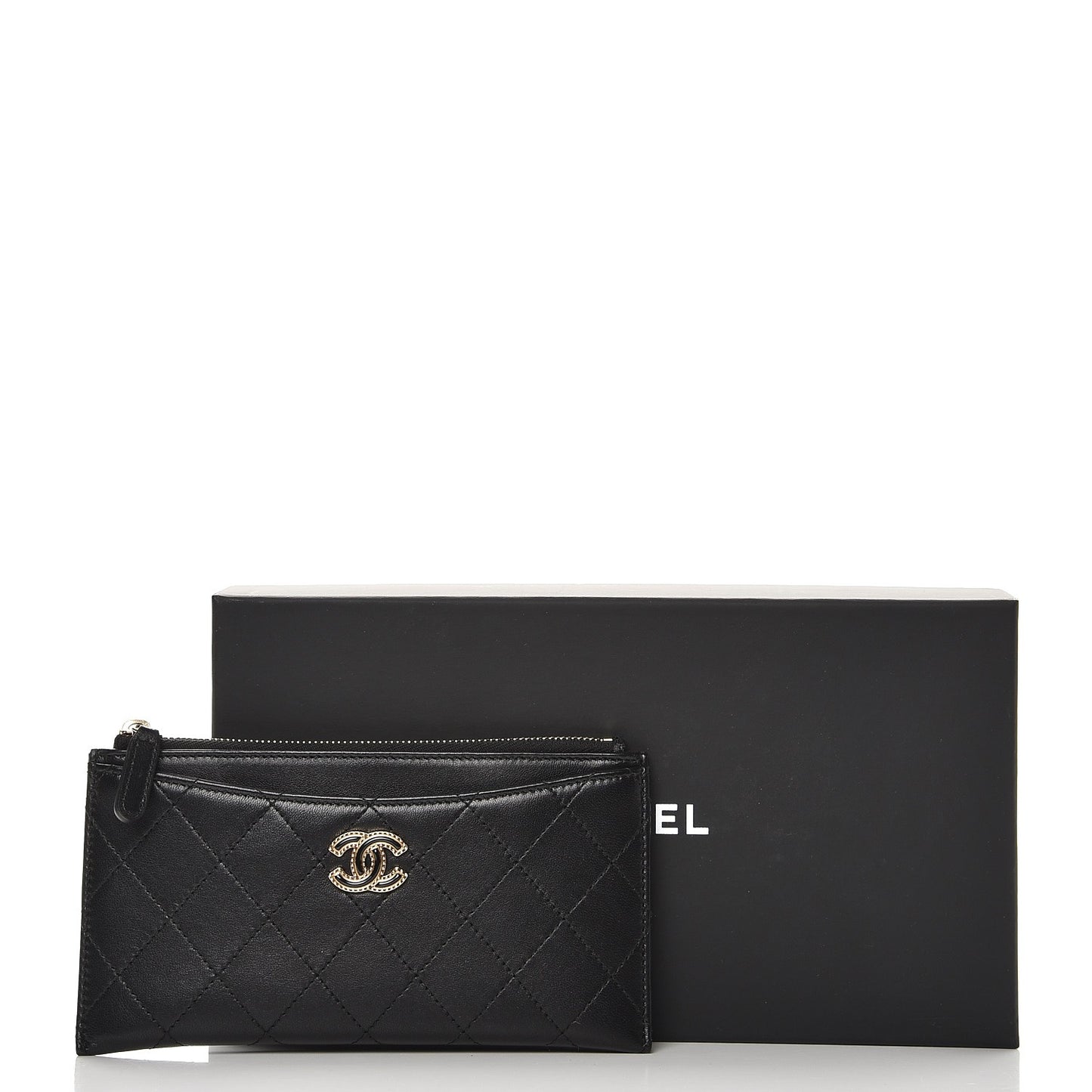 Lambskin Quilted Zip Pouch Black