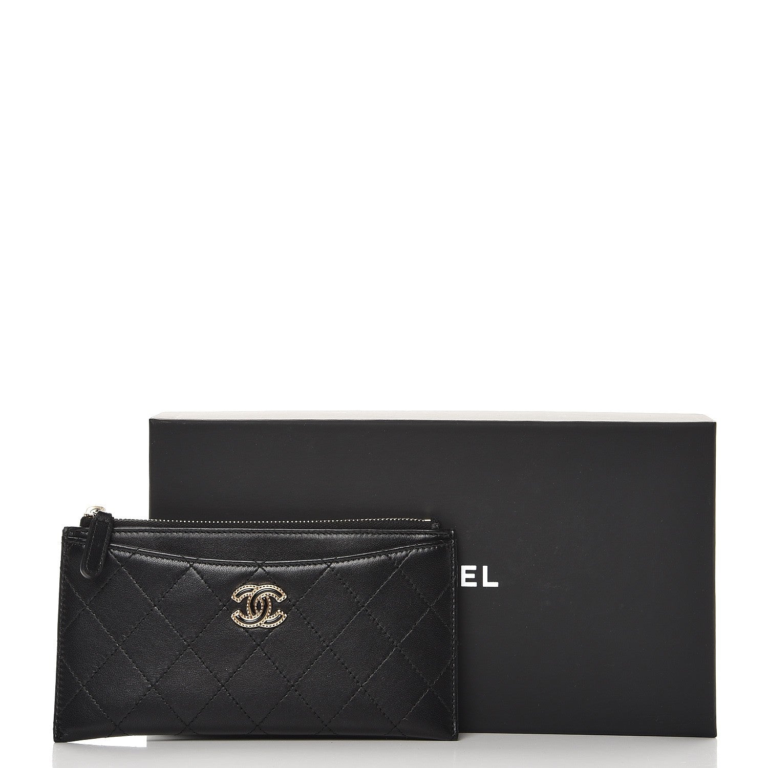 Chanel Lambskin Quilted Zip Pouch Black 8 of 8