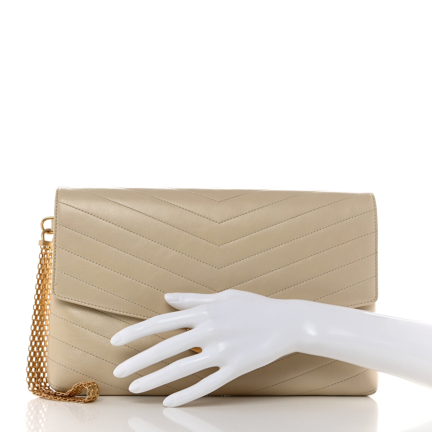 Calfskin Chevron Quilted Medal Flap Beige
