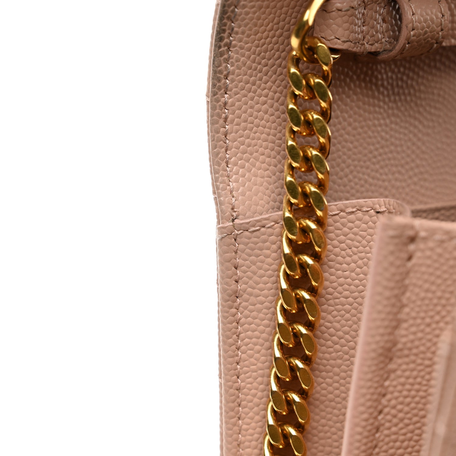 Saint Laurent Grain De Poudre Matelasse Chevron Monogram Chain Wallet Pale Pink 10 of 12