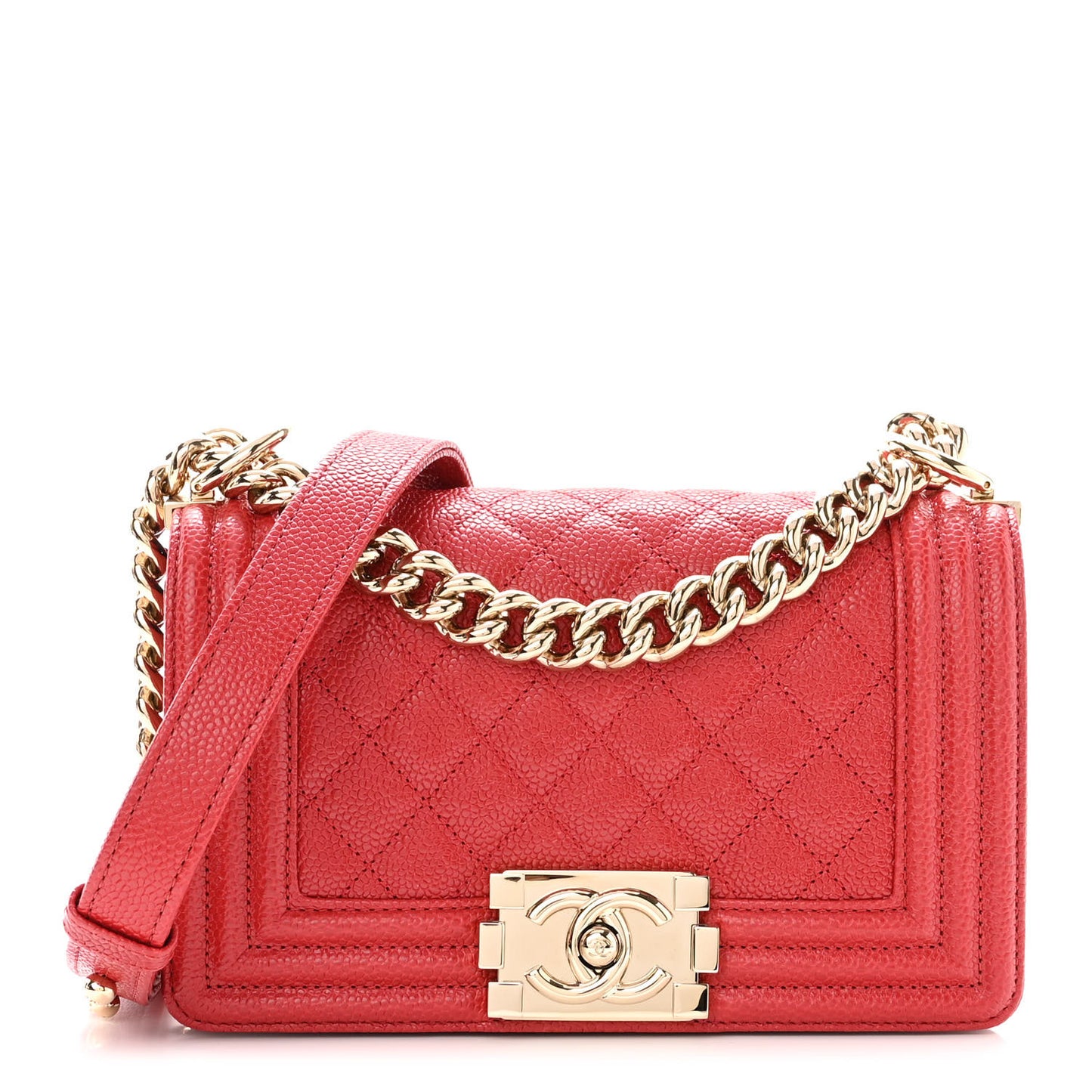 Caviar Quilted Small Boy Flap Red