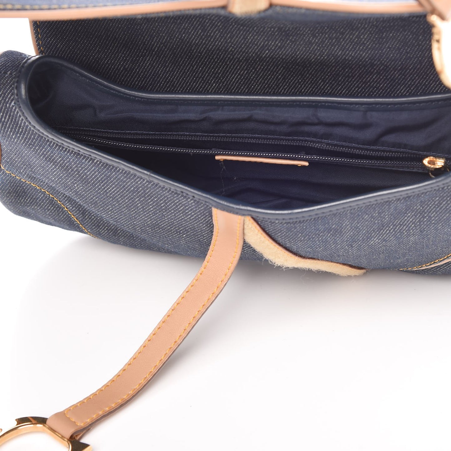 Denim Calfskin Double Saddle Bag Blue