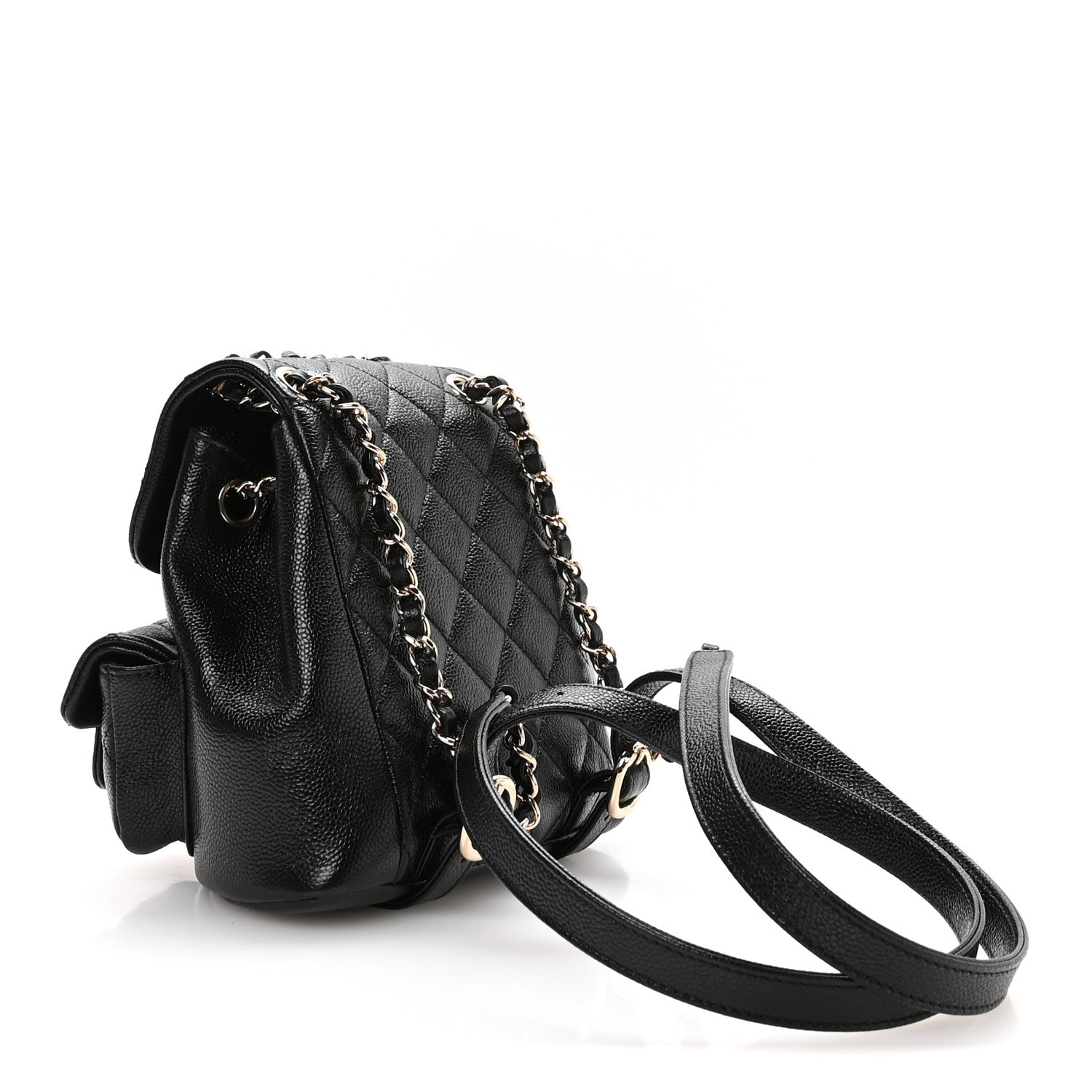 Chanel Shiny Caviar Quilted Small Duma Pockets Drawstring Backpack Black 3 of 10