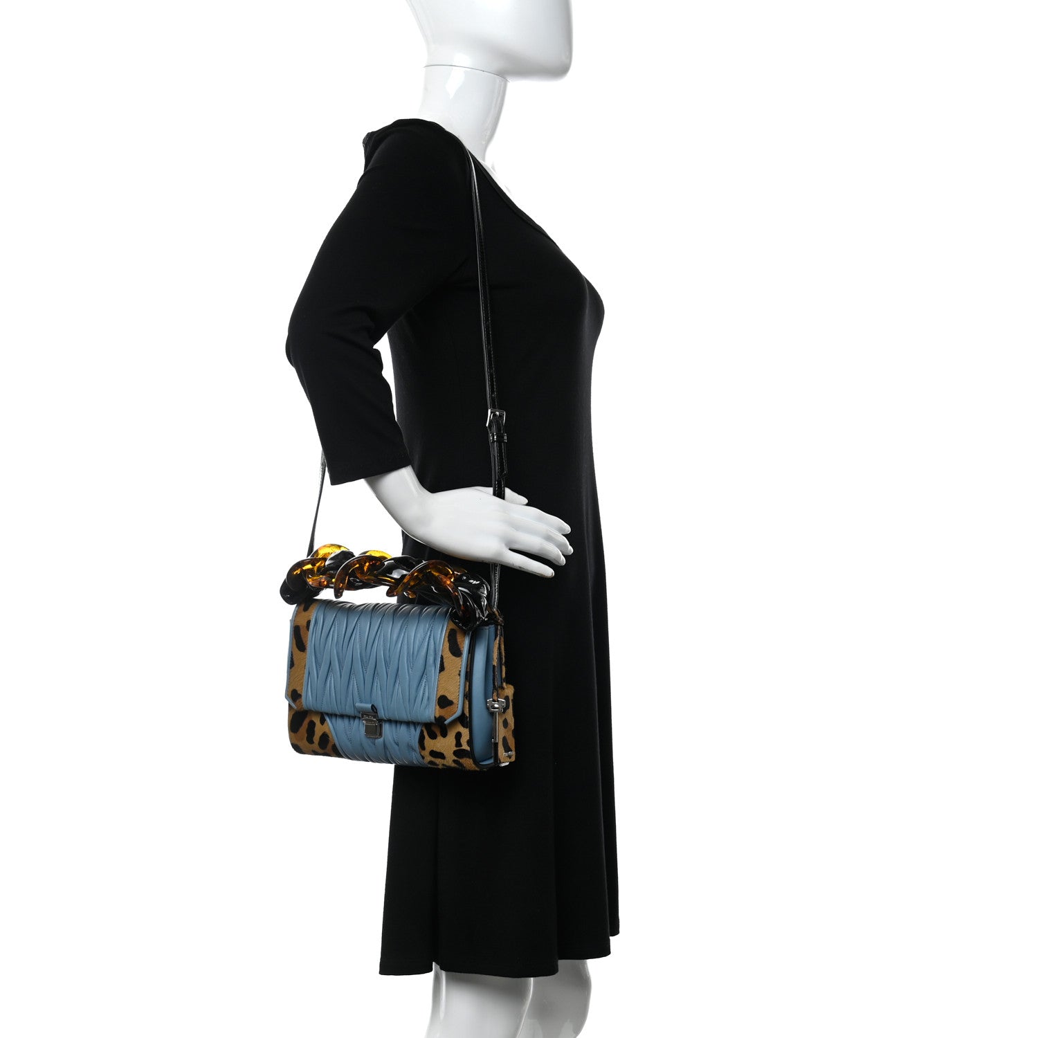 Miu Miu Cavallino Leopard Print Nappa Matelasse Patch Shoulder Bag Miele Moro 2 of 10