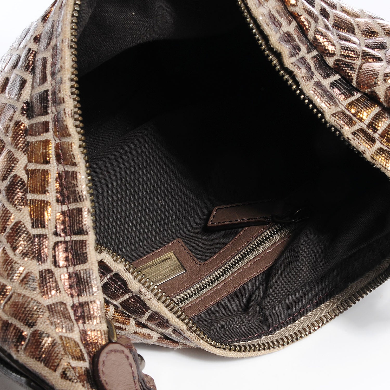 Fendi Metallic Canvas Croc Effect Chef Chain Hobo 5 of 10
