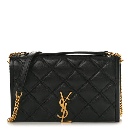 Saint Laurent Lambskin Diamond Quilted Becky Chain Wallet Black 1 of 10