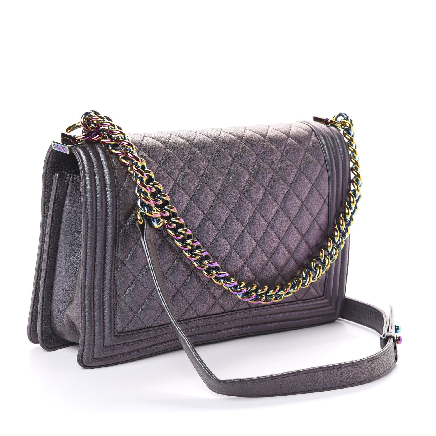 Chanel Iridescent Goatskin Quilted New Medium Boy Flap Purple 3 of 10