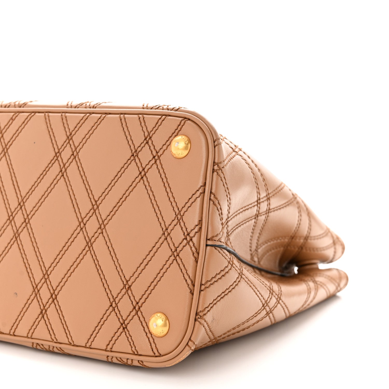Prada City Calfskin Diamond Stitched Medium Double Bag Caramel 10 of 13