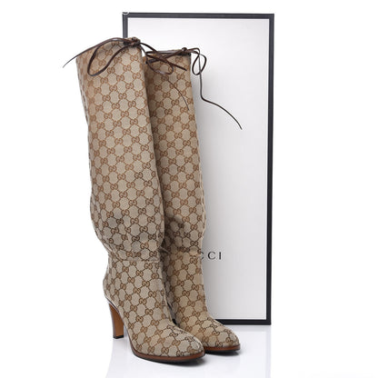 Gucci Monogram Lisa Mid Heel Boots 41 Beige Ebony 7 of 7