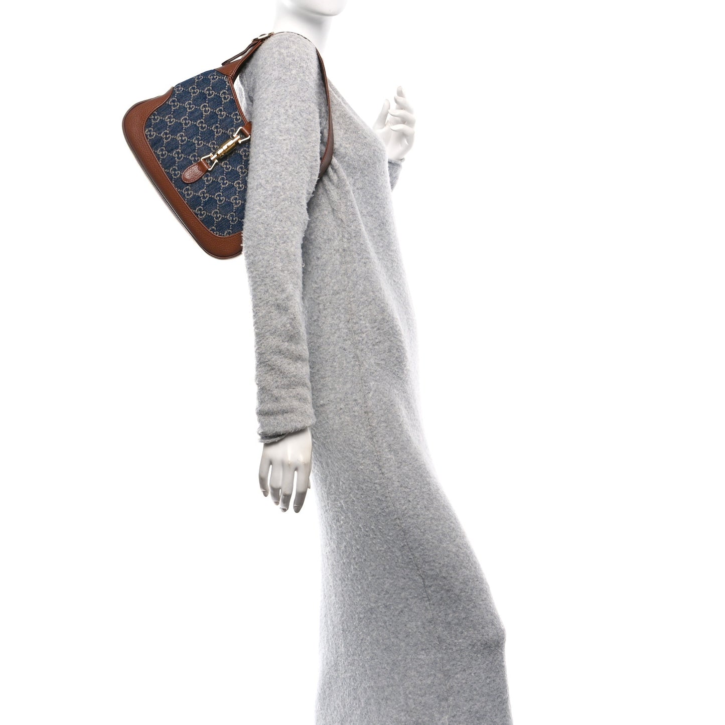 New Denim GG Monogram Calfskin Small Jackie 1961 Hobo Blue Tea Cuir