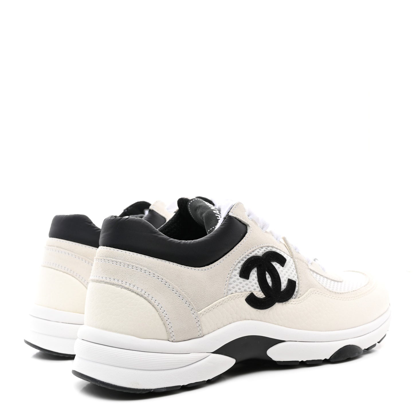 Mesh Suede Calfskin Grained Calfskin Womens CC Sneakers 39.5 White Black