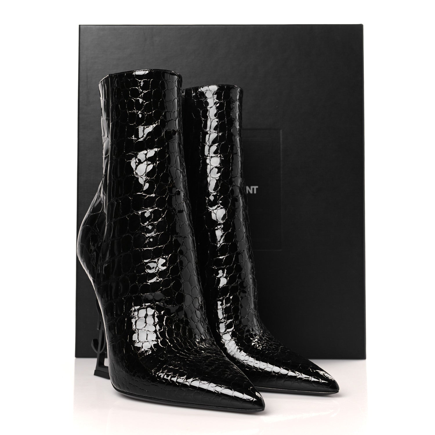 Saint Laurent Alligator Embossed Patent Calfskin Opyum 110 Ankle Boots 39 Black 10 of 10