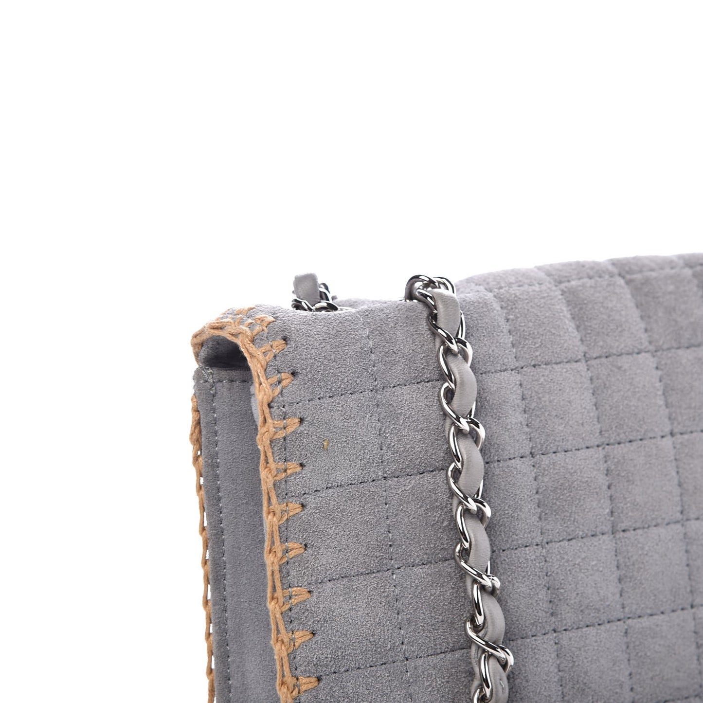Suede Chocolate Bar Whipstitch Mademoiselle Flap Grey