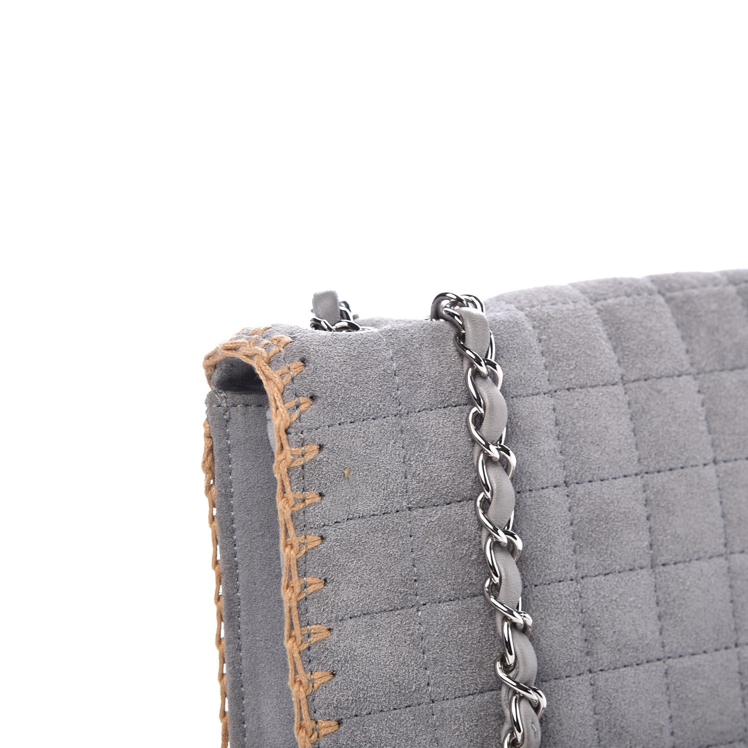 Chanel Suede Chocolate Bar Whipstitch Mademoiselle Flap Grey 9 of 9