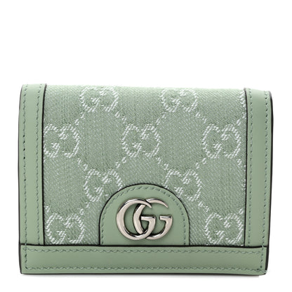 Gucci Denim Monogram Textured Dollar Calfskin Ophidia Card Case Pale Green 1 of 7
