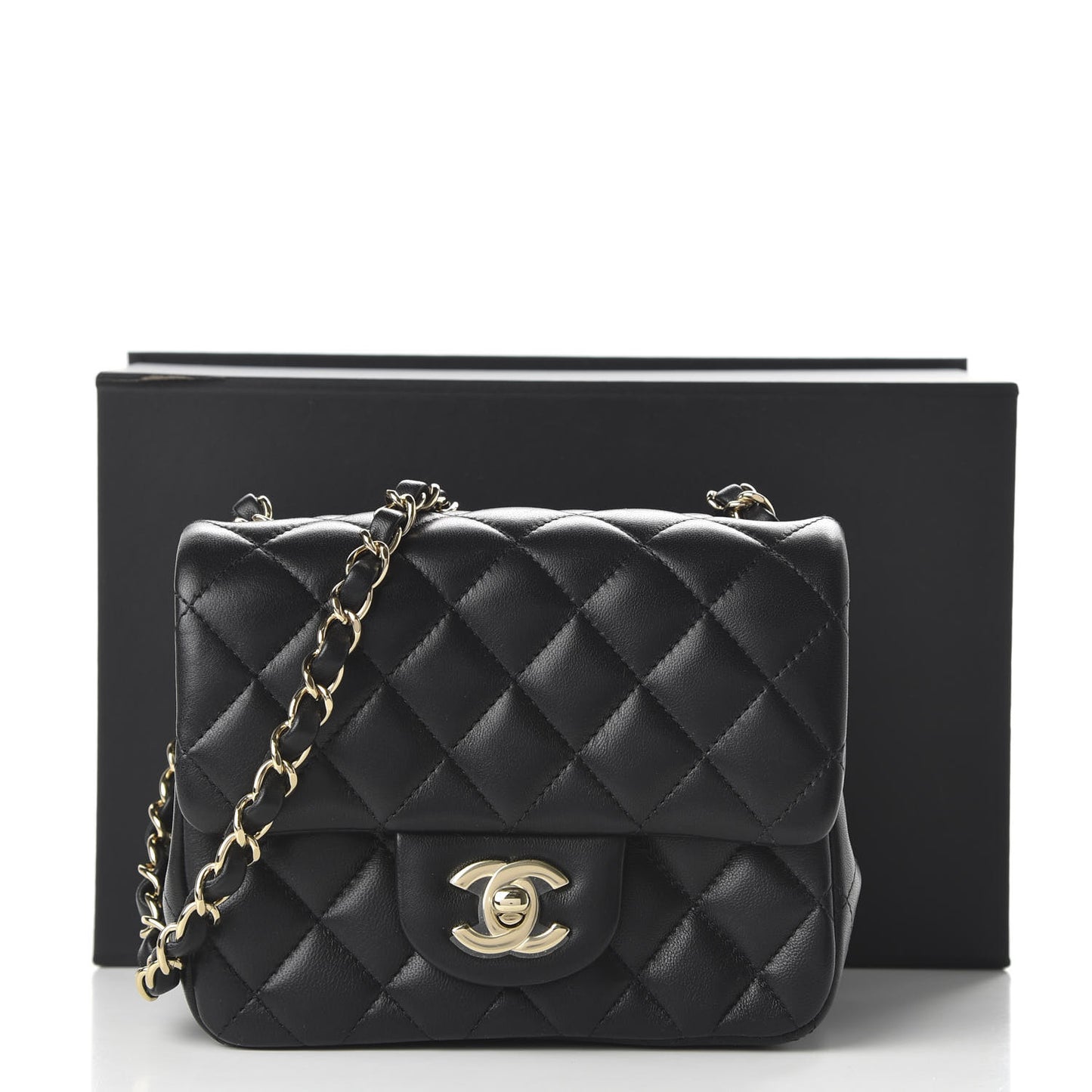 Lambskin Quilted Mini Square Flap Black