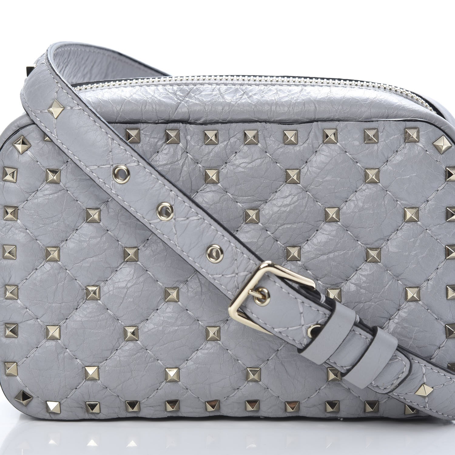 Valentino Garavani Craquele Nappa Rockstud Spike Camera Crossbody Bag Pastel Grey 7 of 10