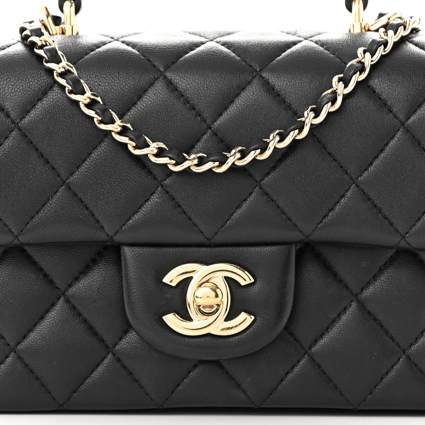 Lambskin Quilted Mini Top Handle Rectangular Flap Black
