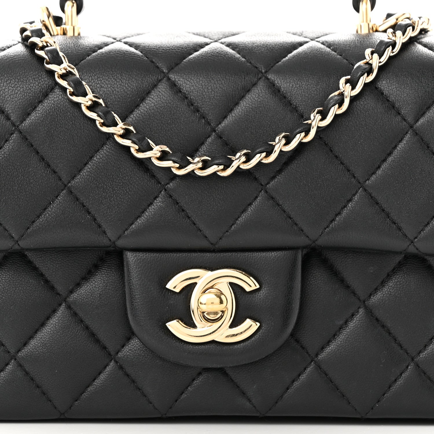 Chanel Lambskin Quilted Mini Top Handle Rectangular Flap Black 8 of 14