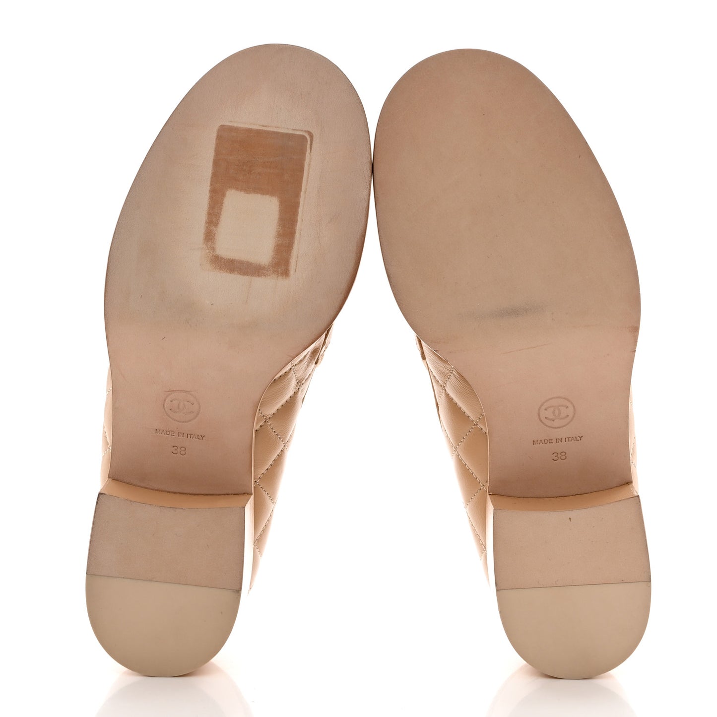 Lambskin Quilted CC Heart Loafers 38 Beige