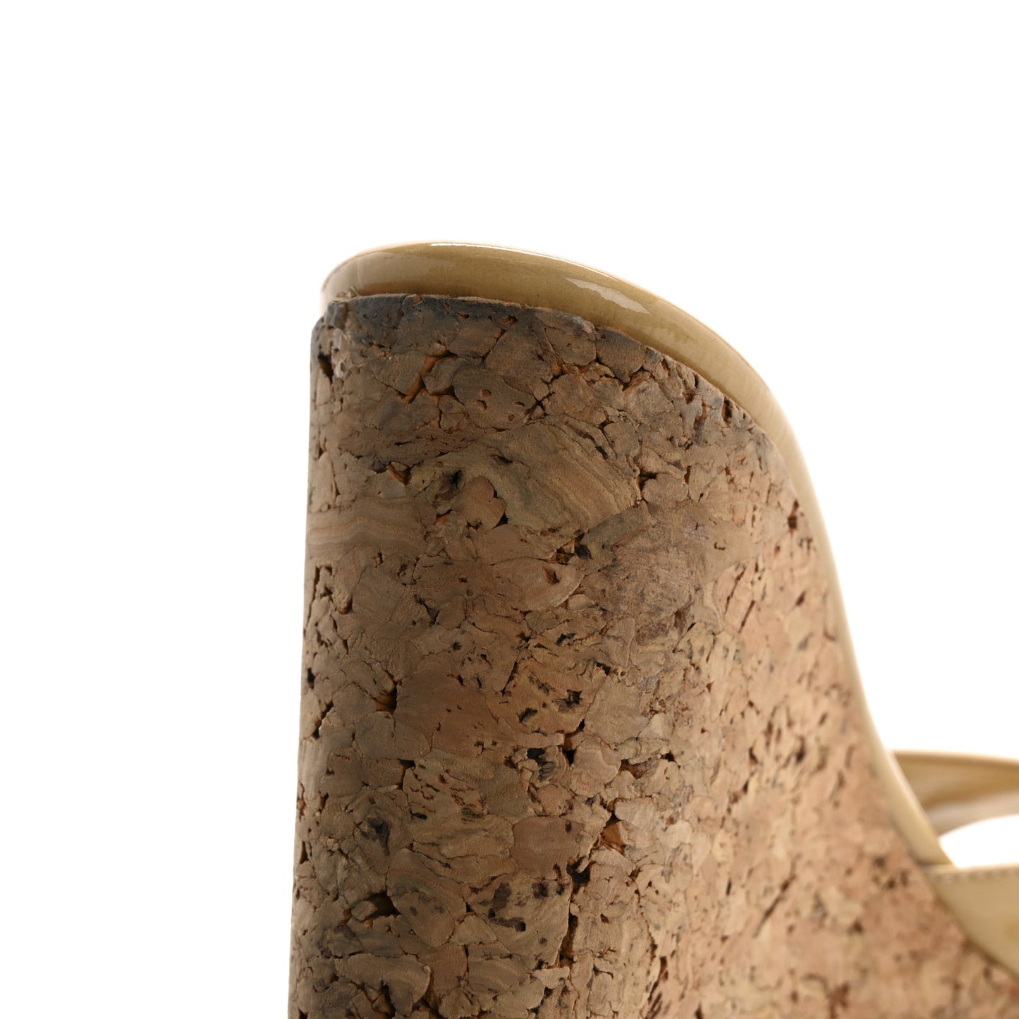 Patent Calfskin Perfume Cork Wedge Sandals 38 Nude