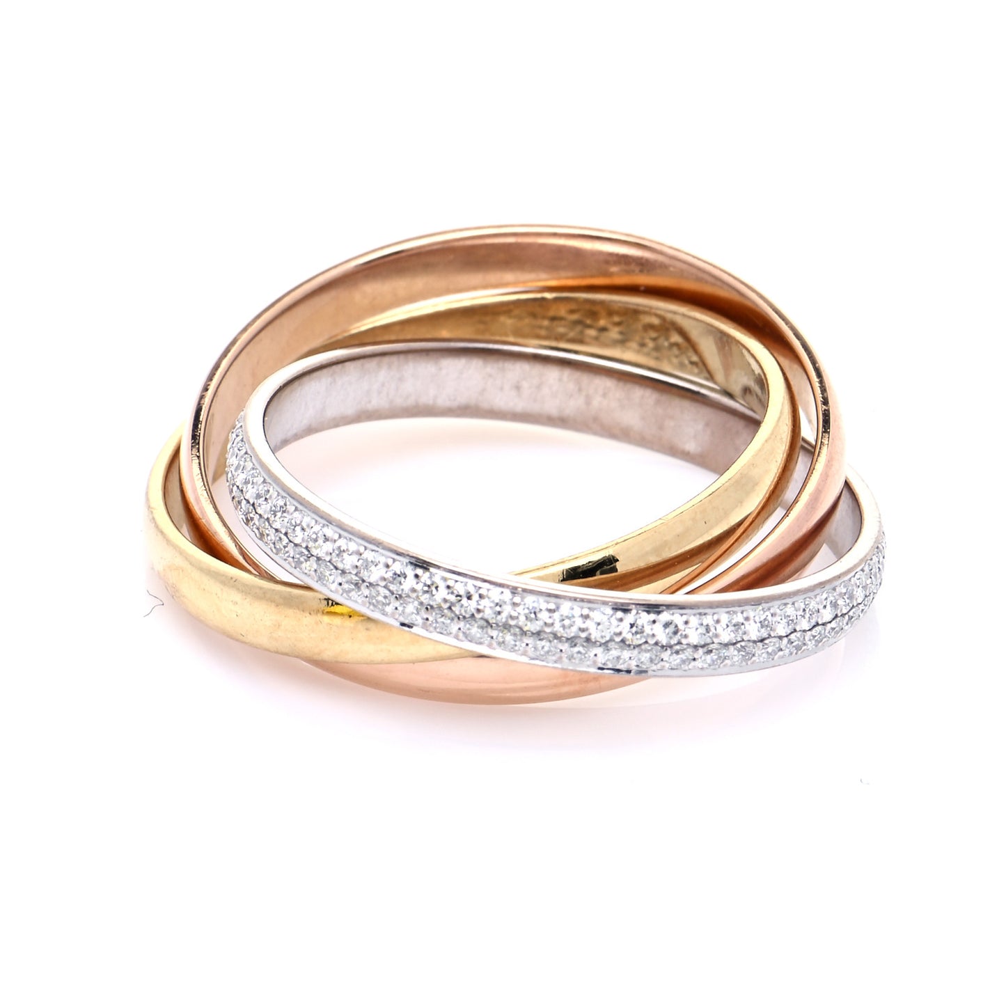 18K White Yellow Pink Gold Diamond Small Trinity Paved Ring 62 10