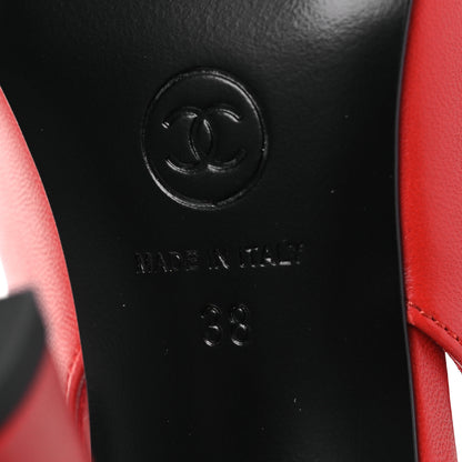 Chanel Lambskin Slingback Pumps 38 Red Black 8 of 11