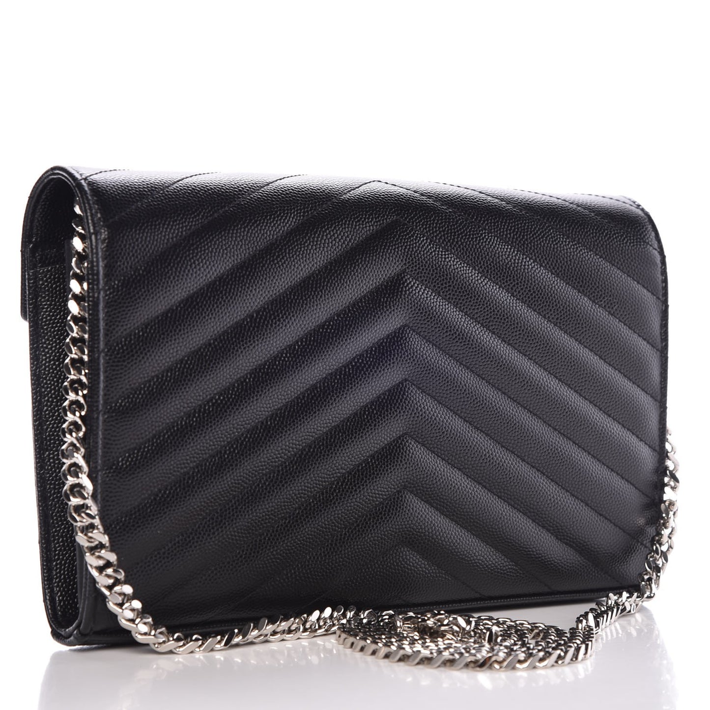 Grain De Poudre Matelasse Chevron Monogram Chain Wallet Black