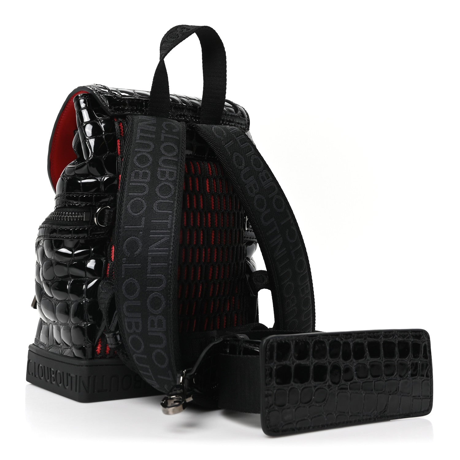 Christian Louboutin Calfskin Alligator Embossed Small Explorafunk Backpack Black 3 of 9