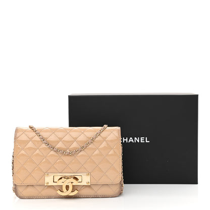 Chanel Patent Quilted Golden Class Wallet on Chain WOC Light Beige 14 of 14