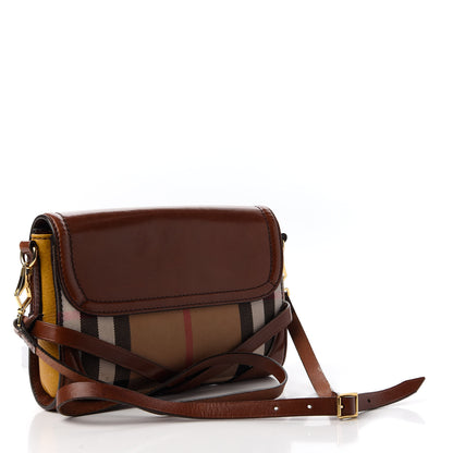 Burberry House Check Bridle Calfskin Small Abbott Crossbody Bag Tan 3 of 11