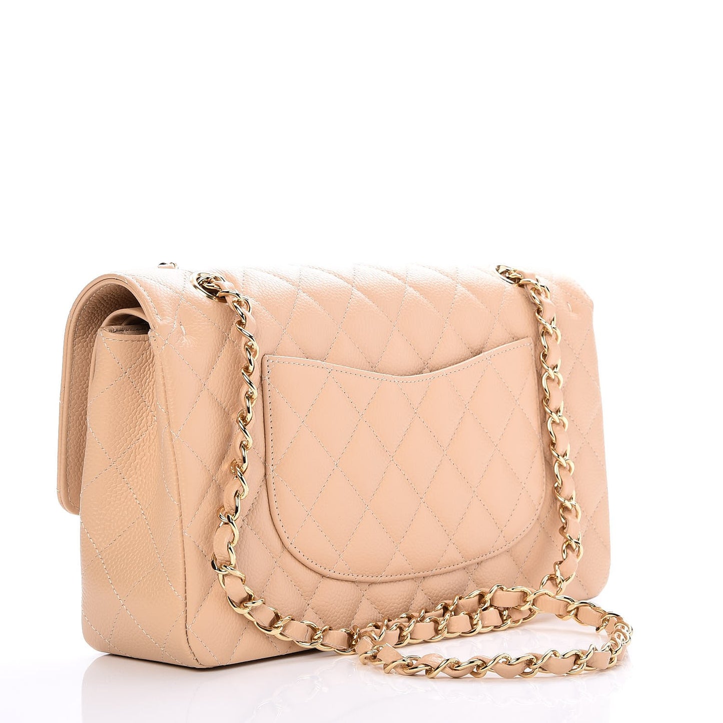 Caviar Quilted Medium Double Flap Beige Clair
