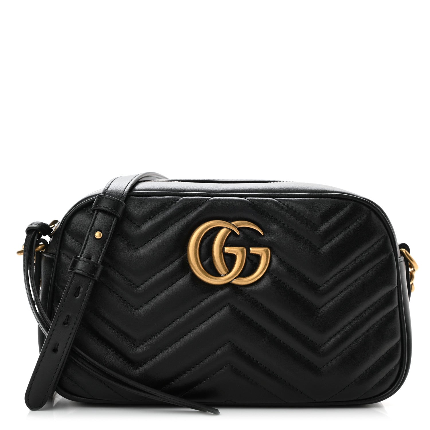 Gucci Calfskin Matelasse Small GG Marmont Chain Shoulder Bag Black 1 of 8