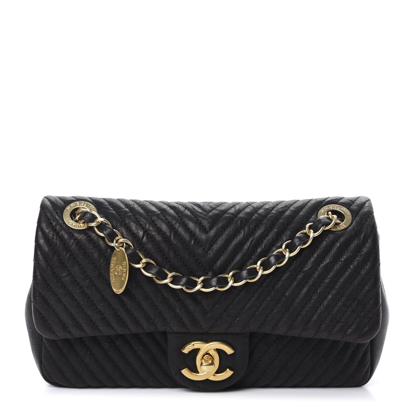 Calfskin Surpique Chevron Small Flap Black