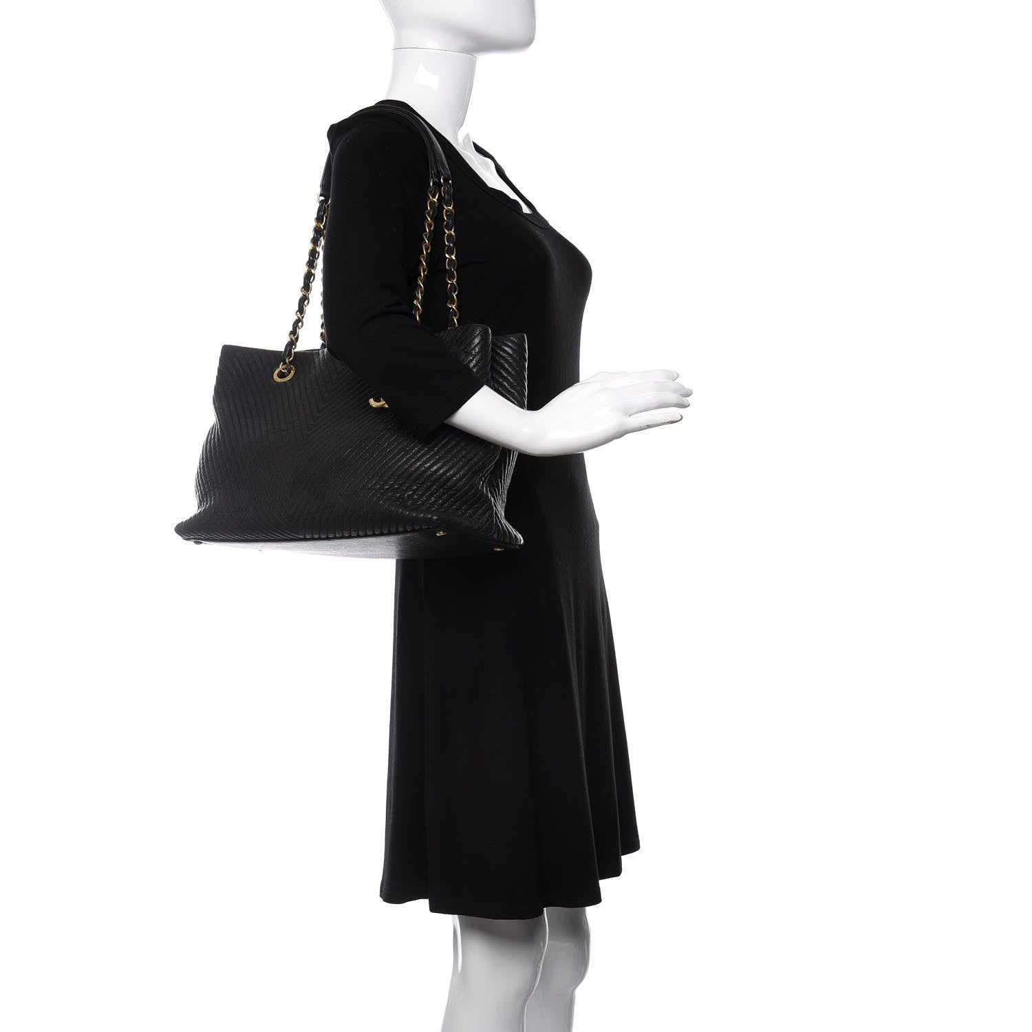 Chanel Wrinkled Lambskin Chevron Quilted Surpique Tote Black 2 of 10